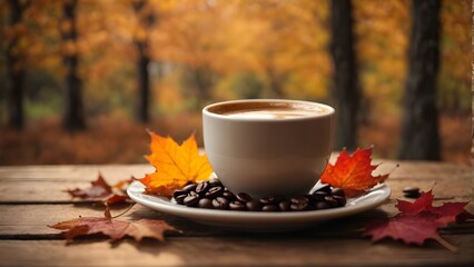 Naklejka na ściany i meble cup of coffee with leaves
