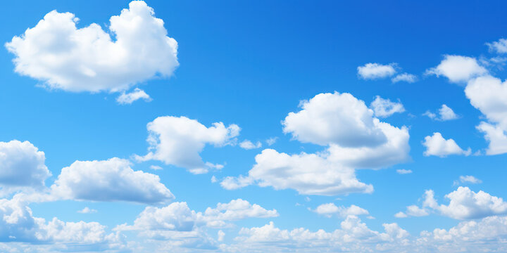 Heavenly Canvas: Blue Sky Adorned with Fluffy White Clouds - Nature's Tranquil Beauty