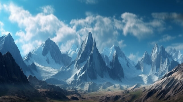 Blue mountain with blue sky and clouds background. Generative AI