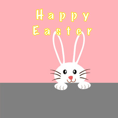 Obraz premium Bundle Happy easter with white rabbit, egg and lettering. creative design for banner, Greeting card, or social media post.