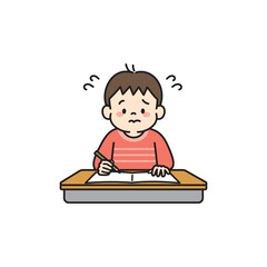 勉強が終わらず焦る男の子のイラスト