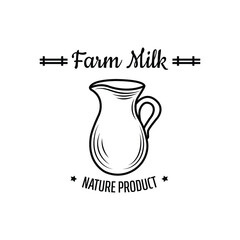 Dairy product logo, line style emblem. Dairy jug vector icon