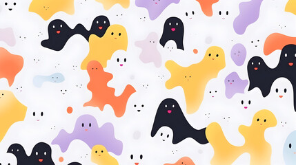 Fun ghost abstract seamless pattern. Creative minimalist style art background for children or trendy design with basic shapes. Simple childish scribble backdrop