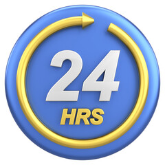 24 hours icon. Open all day. 3D illustration.
