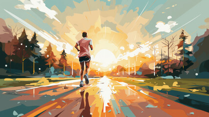 Fototapeta na wymiar vector art of close up legs of two runners running in park on sunrise.generative ai