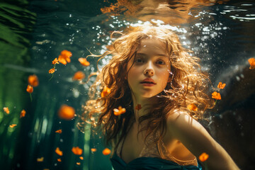 Very attractive woman in bikini swimming under water