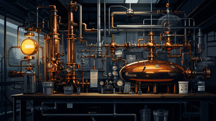 vector art of Drawing of the distillation process telephoto lens realistic lighting dark gray generative ai - obrazy, fototapety, plakaty