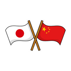 Crossed Japanese and Chinese flags. Vector.