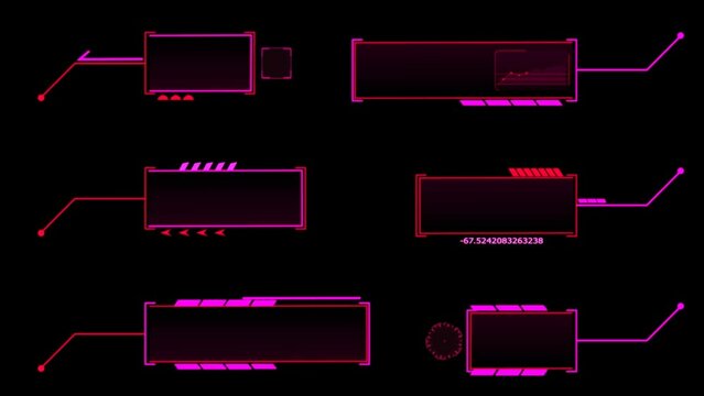 Callout futuristic hud animation digital red tone pink glow six pack on the black screen