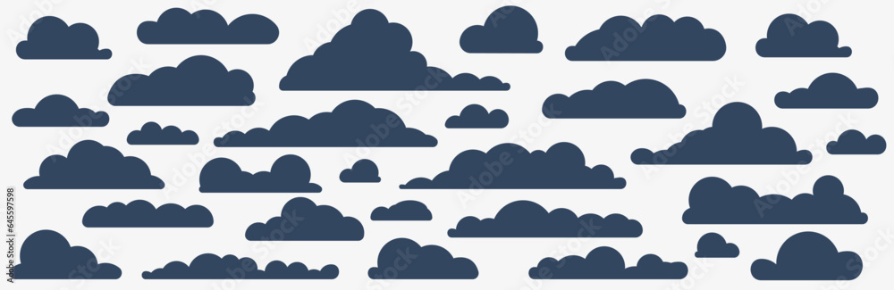 Wall mural thunderclouds set. there is a half cloud in the sky. set of abstract blue clouds isolated on white b