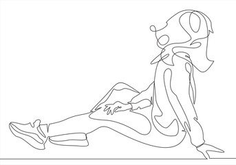 graphic with beautiful young girl model for design. Fashion, style, youth, beauty. Sexy woman-continuous line drawing