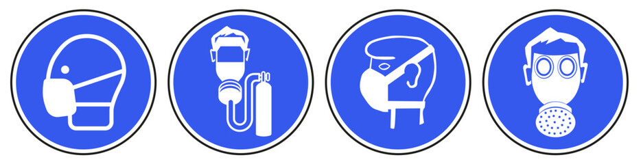 Mandatory signs in production. Used for industrial purposes to protect the respiratory tract. Vector graphics.