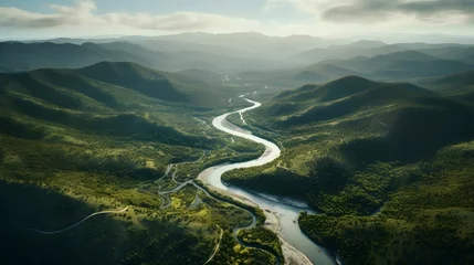 Foto op Plexiglas Der Fluss aus der Vogelperspektive: Eine beeindruckende Luftaufnahme © Joseph Maniquet