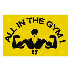 Muscular man with dumbbells banner, sign for gym and healthy lifestyle