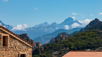 Fototapeta na wymiar Corsican village surrounded by mountains