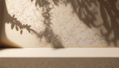 Vector abstract gentle light beige background for product presentation with light and intricate shadow from the window and vegetation on wall high resolution.