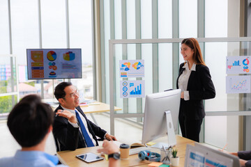 Corporate Businesswoman Engaging in a Productive Meeting, Nurturing Teamwork and Strategic Planning for Success in business presentation