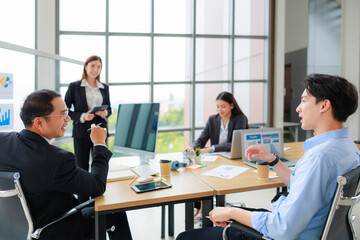Corporate Businesswoman Engaging in a Productive Meeting, Nurturing Teamwork and Strategic Planning for Success in business presentation