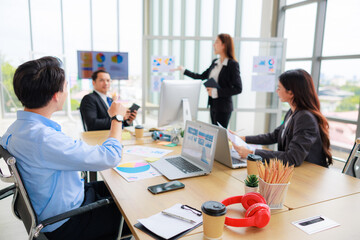 Corporate Businesswoman Engaging in a Productive Meeting, Nurturing Teamwork and Strategic Planning for Success in business presentation