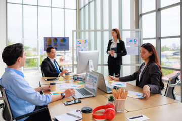 Corporate Businesswoman Engaging in a Productive Meeting, Nurturing Teamwork and Strategic Planning for Success in business presentation