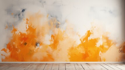 Abstract Orange wall painting and wood base