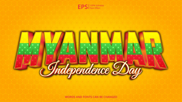 myanmar editable text effect with myanmar flag pattern concept design vector illustration suitable for poster design on holiday, feast day or national independence day on myanmar