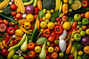 Colorful fruits and vegetables background.