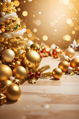 Fototapeta premium visually appealing abstract, warm christmas-themed wallpaper with a golden aura. Image created using artificial intelligence.