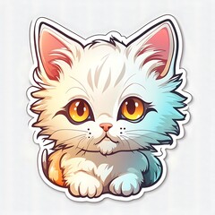 photo of a beautiful and colorful cat sticker isolated on white background. Generative AI