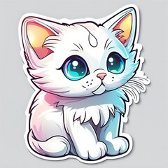 photo of a beautiful and colorful cat sticker isolated on white background. Generative AI
