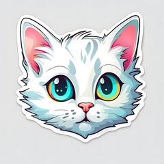 beautiful and colorful sticker of cat face portrait isolated on grey, generative AI
