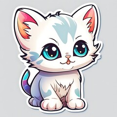 photo of a beautiful and colorful cat sticker isolated on white background. Generative AI