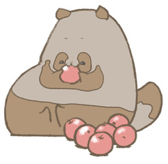 りんごをかじるたぬき