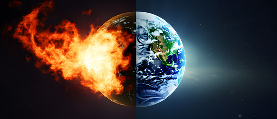 Earth on fire in space global warming concept - obrazy, fototapety, plakaty