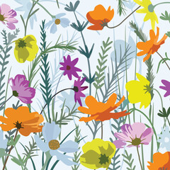 Colorful wild flower  and leaf pattern