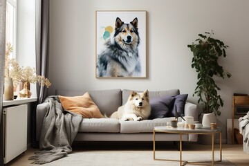 Stylish pastel living room - obrazy, fototapety, plakaty