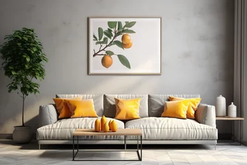 Fototapeten Pop art style interior design of modern living room with two beige sofas. © Azar