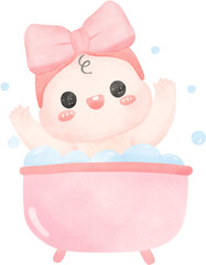 Baby shower girl in bathtub watercolor