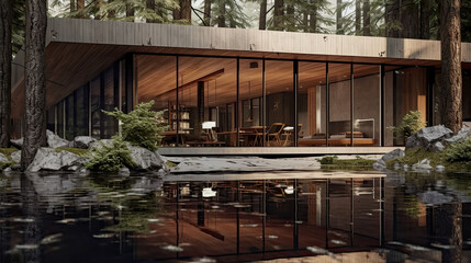 project of a modern villa in a secluded, cozy place on the lake.