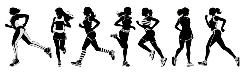 Female Runner Silhouette Collection Isolated White