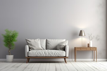Luxury dark living room interior with gray sofa mock up, modern interior background, empty black wall mockup, 3d illustration