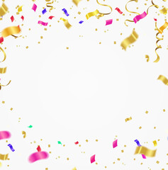 Celebration background with confetti and ribbons. Vector illustration.