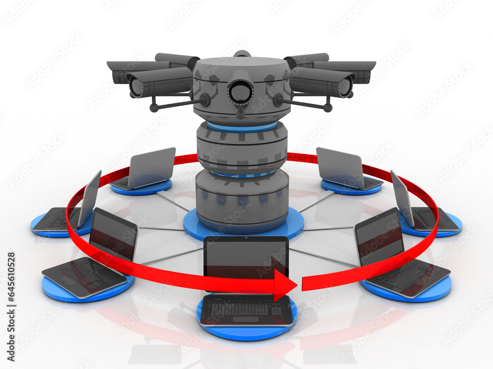 Poster 3d rendering technology computer database storage under cctv camera