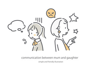 お母さんと娘　コミュニケーション　シンプルでお洒落な線画イラスト