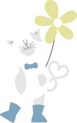 happy valentine's day with cat and flower, love concept, flat png transparent element character design
