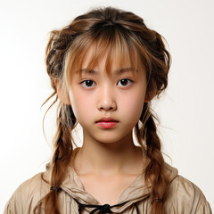 Fototapeta premium Professional head shot of a 13-year-old East Asian girl looking left.