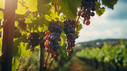 Wine grapes in the vineyard with a selective focus