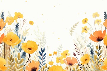 Fototapeta na wymiar Watercolor flower frame yellow background 