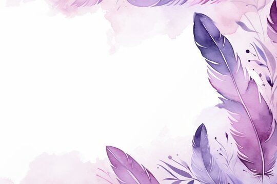 watercolor frame  feather purple background  