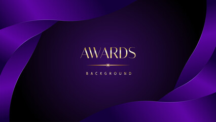 Purple golden royal awards graphics background. Elegant modern template with classy shine. Luxury premium corporate abstract design.
